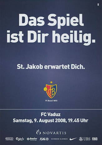 Das Spiel ist Dir heilig. St. Jakob erwartet Dich. FCB