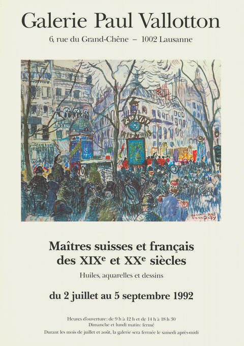Maîtres suisses et français des XIXᵉ et XXᵉ siècles, Galerie Paul Vallotton