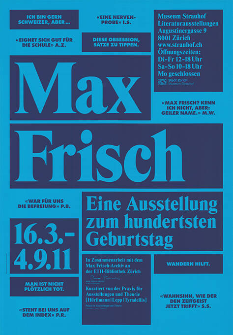 Max Frisch, Eine Ausstellung zum hundertsten Geburtstag, Museum Strauhof