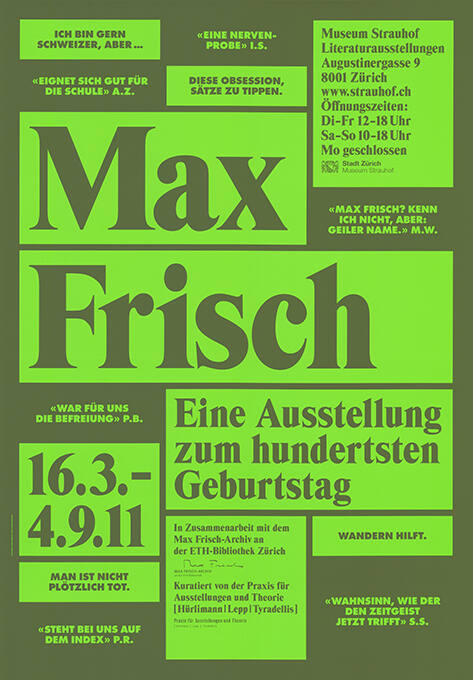 Max Frisch, Eine Ausstellung zum hundertsten Geburtstag, Museum Strauhof