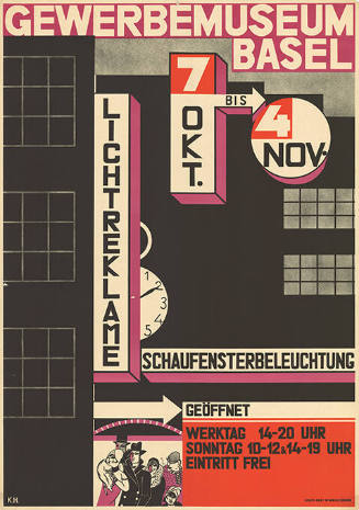 Lichtreklame, Schaufensterbeleuchtung, Gewerbemuseum Basel
