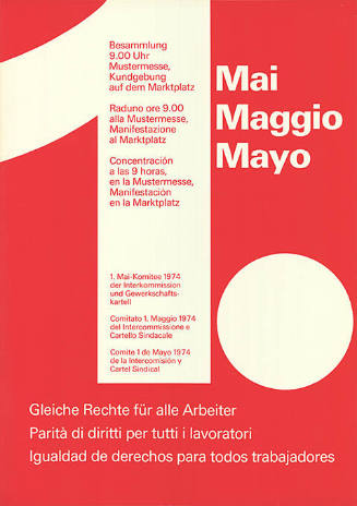 1. Mai, Maggio, Mayo, Gleiche Rechte für alle Arbeiter, Parità di diritti per tutti i lavoratori, Igualdad de derechos para todos trabajadores