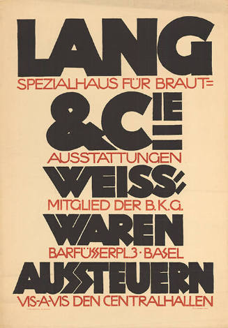 Lang & Cie, Spezialhaus für Brautausstattungen, Weisswaren, Aussteuern