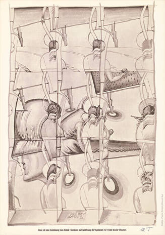 Das ist eine Zeichnung von André Thomkins zur Eröffnung der Spielzeit 73/74 der Basler Theater