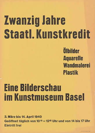 Zwanzig Jahre Staatl. Kunstkredit, Kunstmuseum Basel
