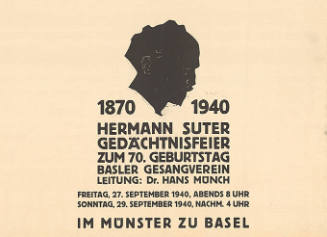 1870, 1940, Hermann Suter, Gedächtnisfeier zum 70. Geburtstag, Basler Gesangverein, im Münster zu Basel