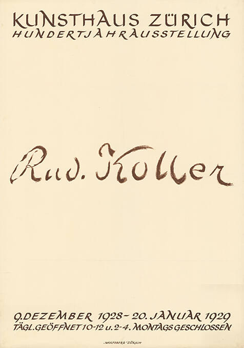 Kunsthaus Zürich, Hundertjahrausstellung, Rudolf Koller