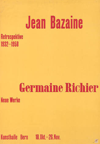 Jean Bazaine, Germaine Richier, Kunsthalle Bern