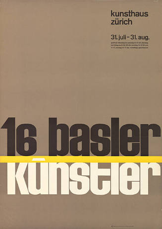16 Basler Künstler, Kunsthaus Zürich