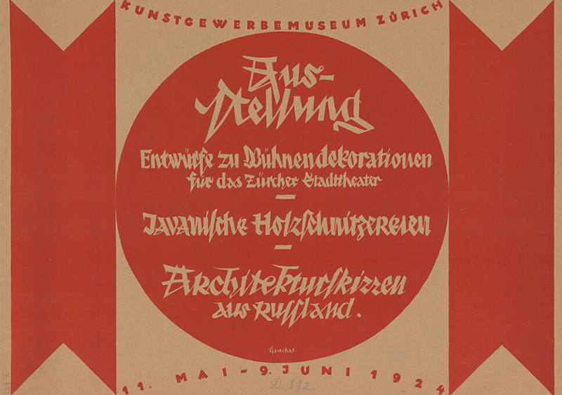 Entürfe zu Bühnendekorationen für das Zürcher Stadttheater, Javaische Holzschnitzereien, Architekturskizzen aus Russland, Kunstgewerbemuseum Zürich