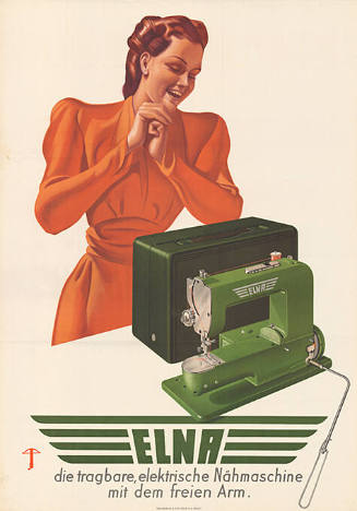 Elna, die tragbare, elektrische Nähmaschine mit dem freien Arm