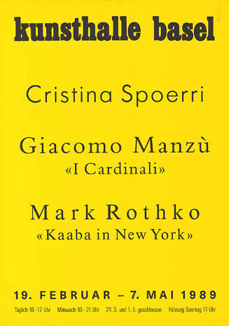 Cristina Spoerri, Giacomo Manzù, Mark Rothko, Kunsthalle Basel
