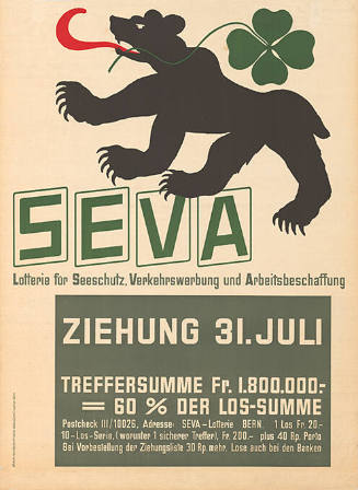 Seva, Lotterie für Seeschutz, Verkehrswerbung und Arbeitsbeschaffung, Ziehung 31. Juli