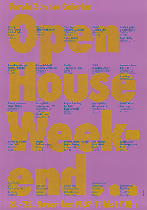 Verein Zürcher Galerien, Open House Weekend…