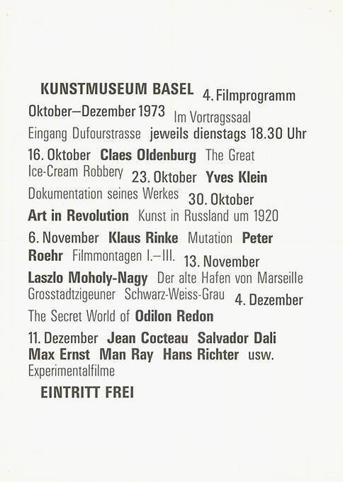 Kunstmuseum Basel, 4. Filmprogramm