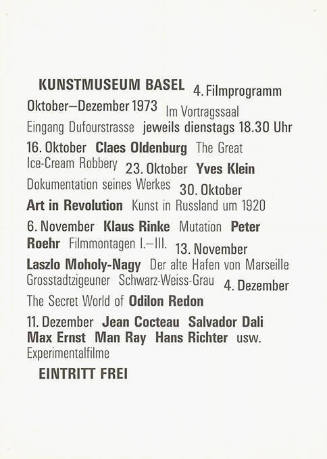 Kunstmuseum Basel, 4. Filmprogramm