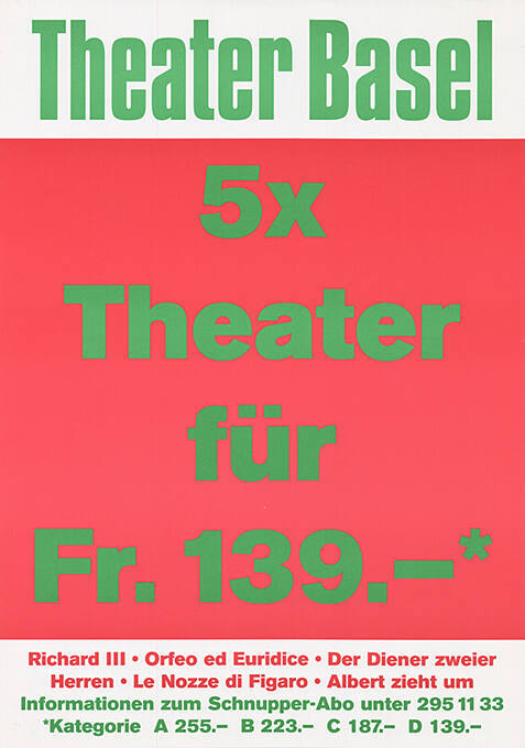 5 × Theater für Fr. 139.-*, Theater Basel