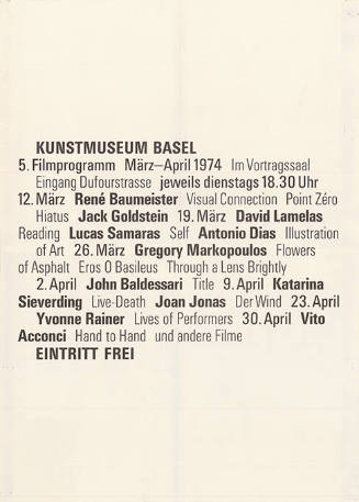 Kunstmuseum Basel, 5. Filmprogramm