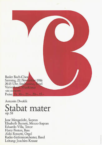 Stabat Mater, Antonin Dvorák, Basler Bach-Chor, Stadtcasino Basel