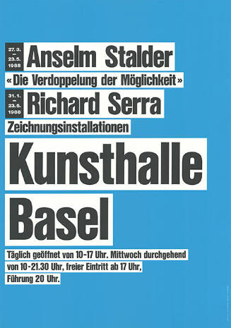 Anselm Stalder, Richard Serra, Kunsthalle Basel