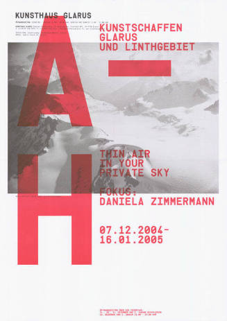 A–H, Kunstschaffen Glarus und Linthgebiet, Fokus: Daniela Zimmermann, Kunsthaus Glarus