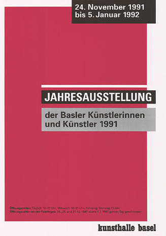 Jahresausstellung der Basler Künstlerinnen und Künstler 1991, Kunsthalle Basel