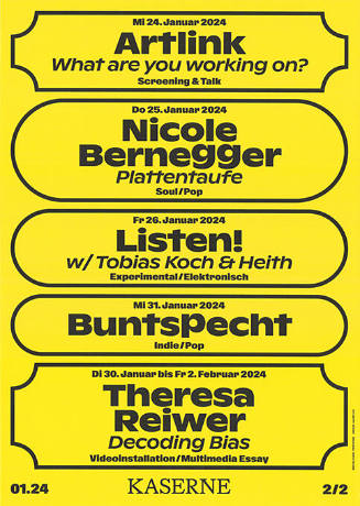Artlink, Nicole Bernegger, Listen!, Buntspecht, Theresa Reiwer, Kaserne