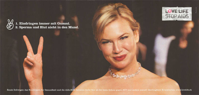 1. Eindringen immer mit Gummi. 2. Sperma und Blut nicht in den Mund. Love Life, Stop AIDS