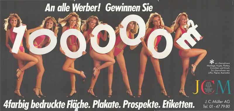 An alle Werber! Gewinnen Sie 100'000 m² 4farbig bedruckte Fläche. Plakate. Prospekte. Etiketten. JCM