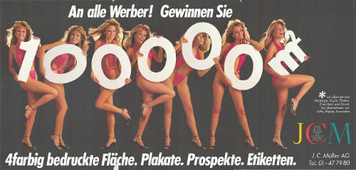 An alle Werber! Gewinnen Sie 100'000 m² 4farbig bedruckte Fläche. Plakate. Prospekte. Etiketten. JCM
