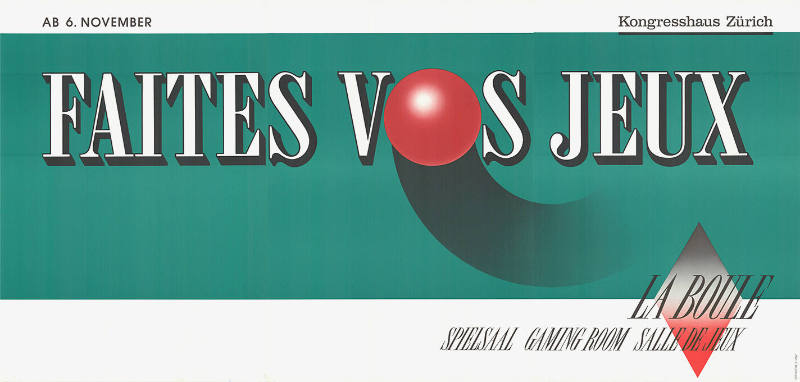 Faites vos jeux, La Boule, Speisesaal, Gaming Room, Salle de jeux, Kongresshaus Zürich