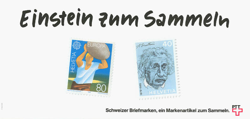 Einstein zum Sammeln, Schweizer Briefmarken, ein Markenartikel zum Sammeln, PTT